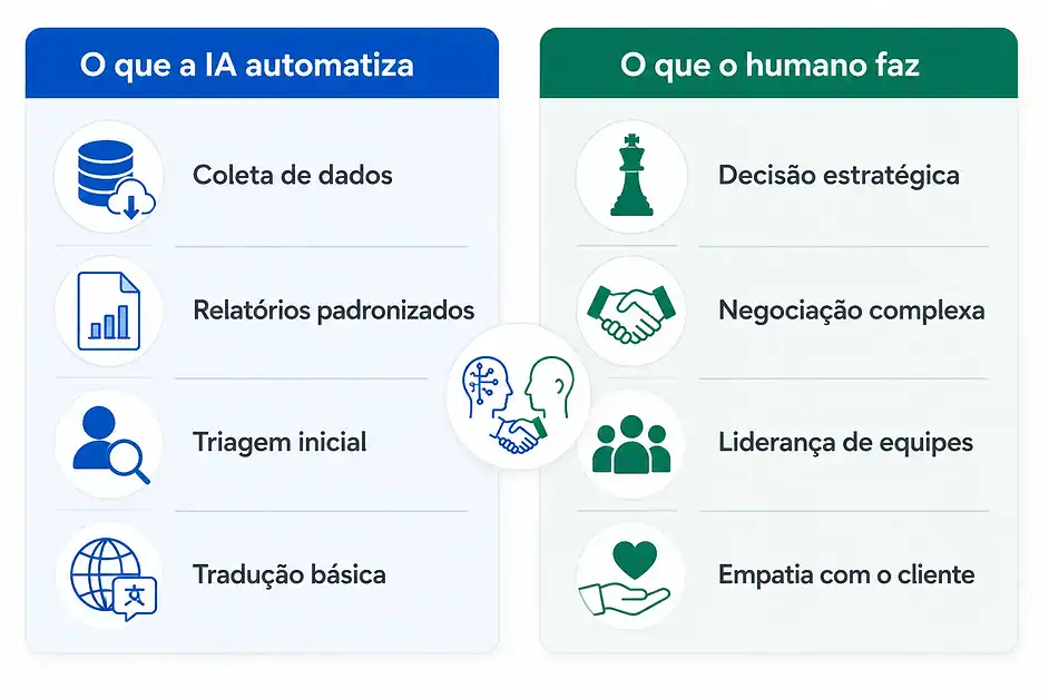 Diagrama mostrando como a IA automatiza tarefas repetitivas no trabalho