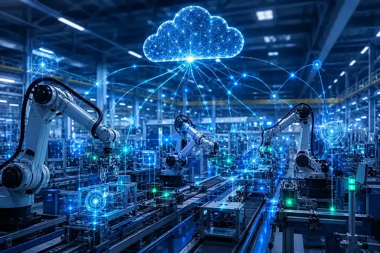 Ilustração didática explicando o que é iot na automação da Indústria 4.0