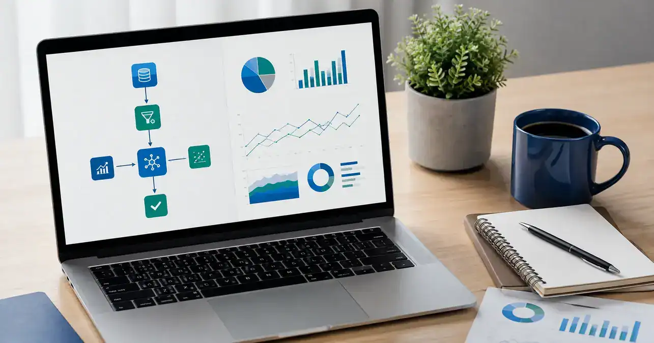 Gráficos de machine learning exibidos em uma ferramenta de ia para apresentação